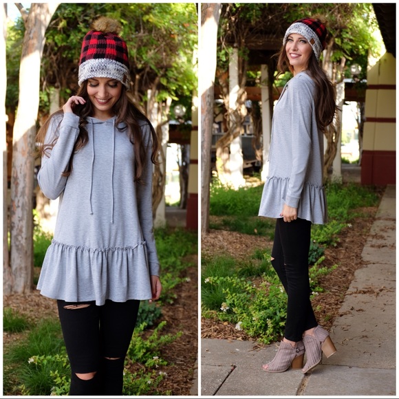 Infinity Raine Tops - ✨LAST ONE✨Grey Ruffle Hoodie Tunic